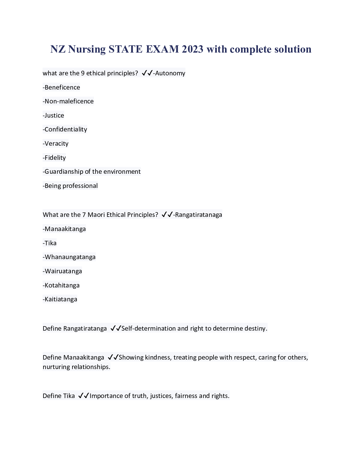 Preview image for NZ Nursing STATE EXAM 2023 with complete solution